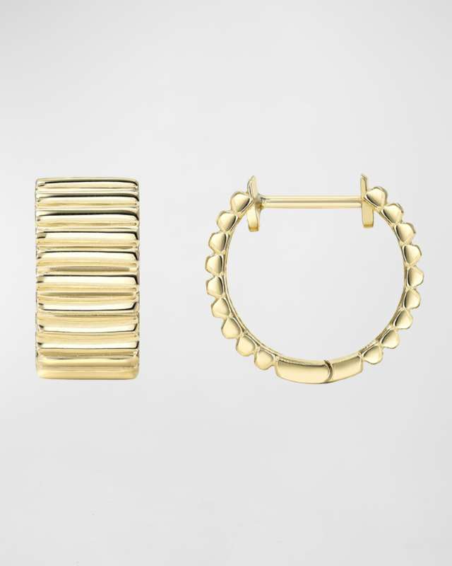 Yellow Gold Thick Notched Huggie Earrings