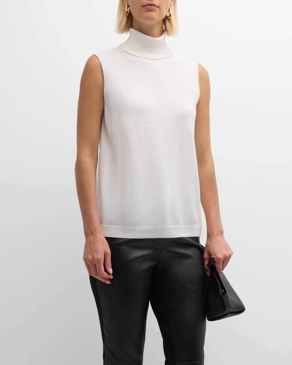 Sleeveless Matte Crepe Turtleneck Pullover