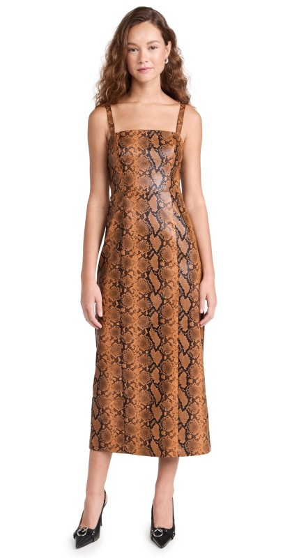 KITRI Ursula Snakeskin Vinyl Dress Caramel Snakeskin Print