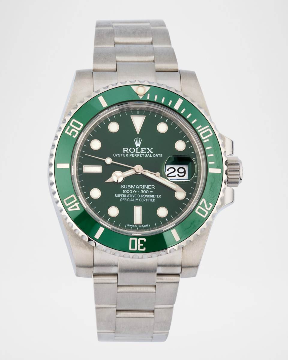 Rolex Submariner Date Stainless Steel and Green Ceramic 40mm Vintage Watch
