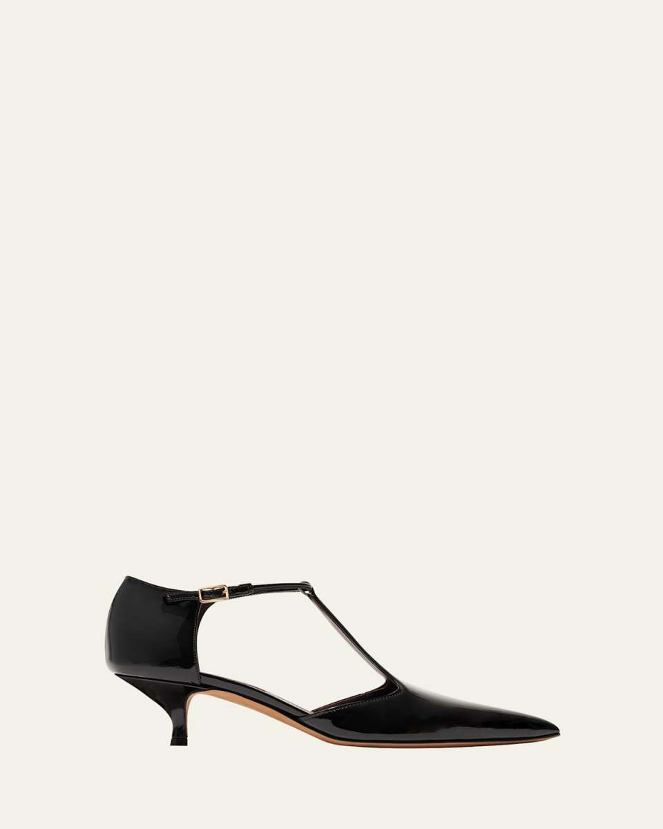 Leandra Patent T-Strap Kitten Pumps