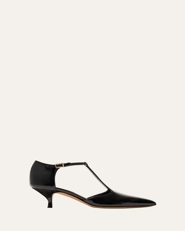 Leandra Patent T-Strap Kitten Pumps