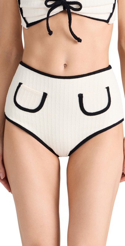 Montce Montce x Olivia Culpo Polly Bikini Bottoms Cream/Black Terry Rib