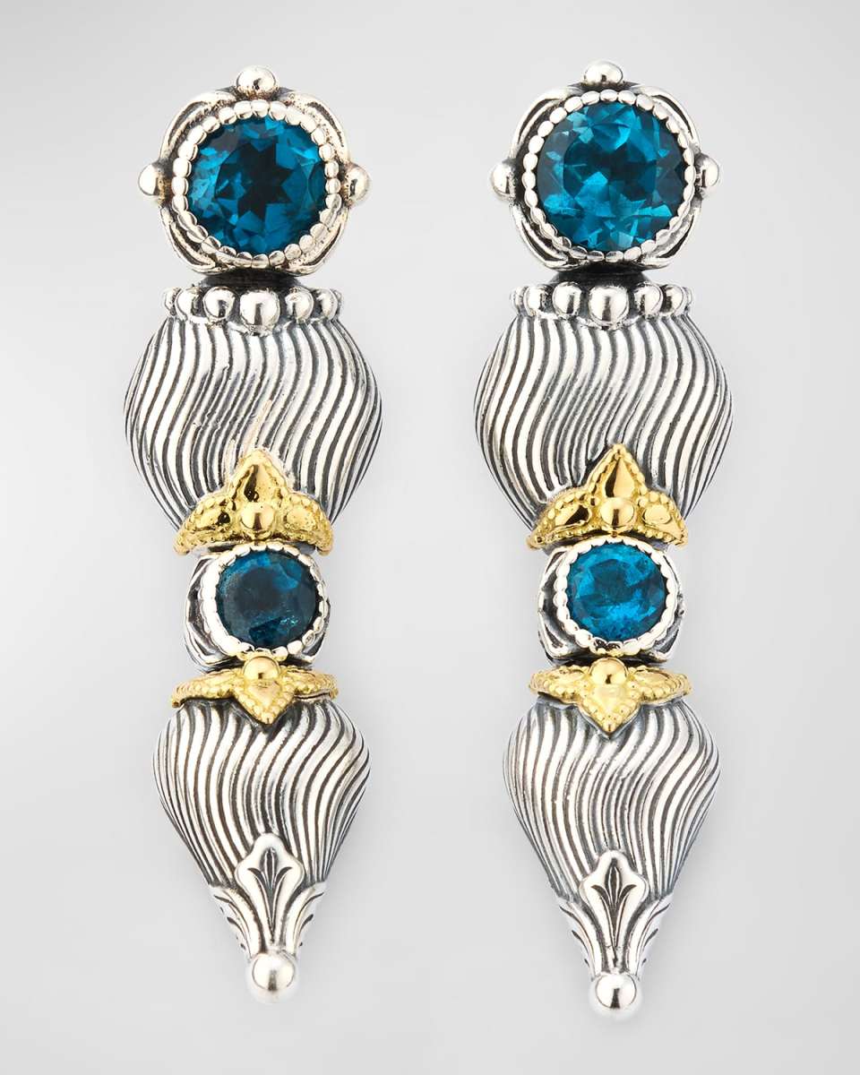Silver and Gold London Blue Topaz Earrings