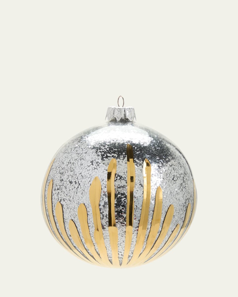 Ice Sparkle Golden Stripes Christmas Ornament