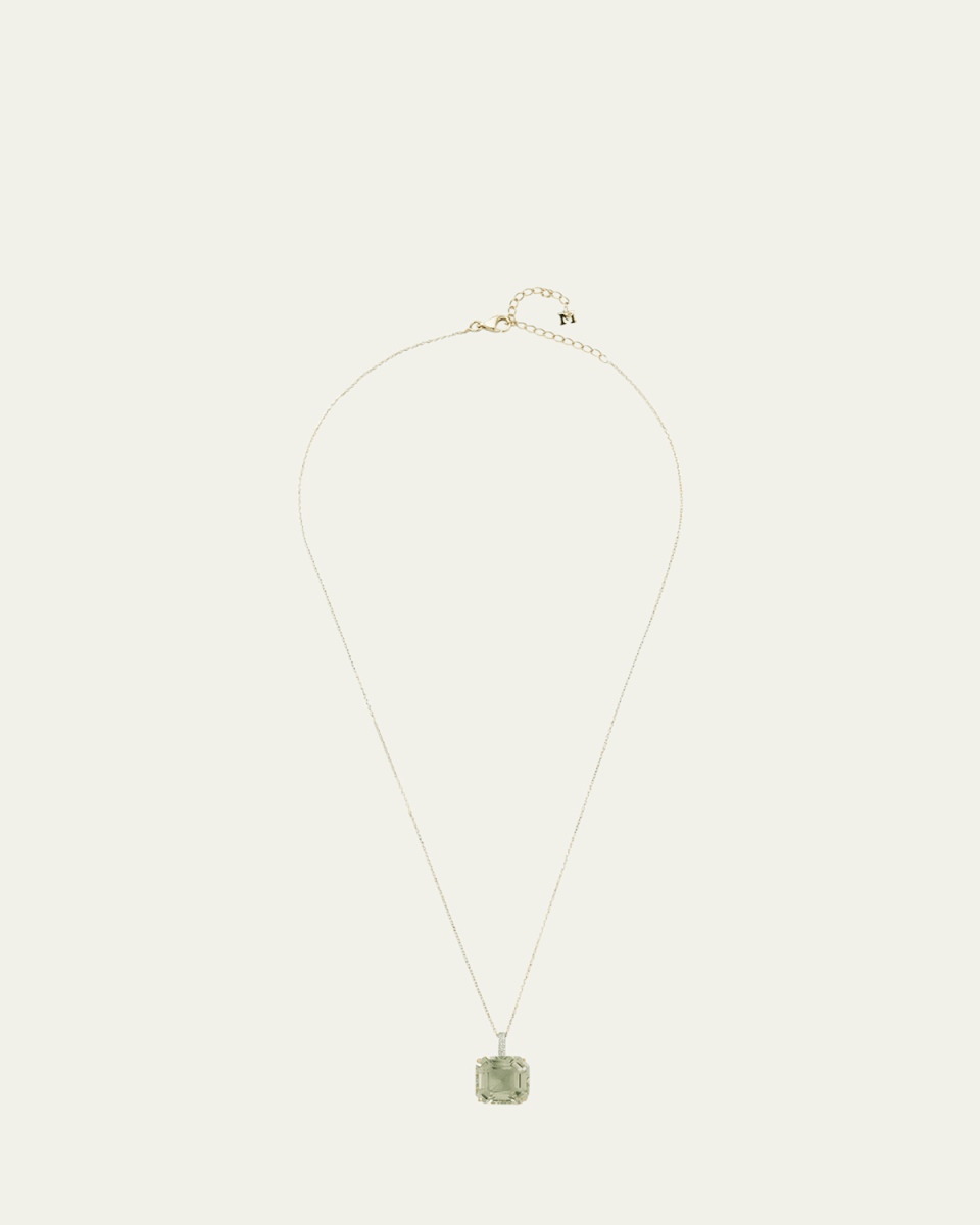 14K Asscher Cut Green Amethyst Necklace