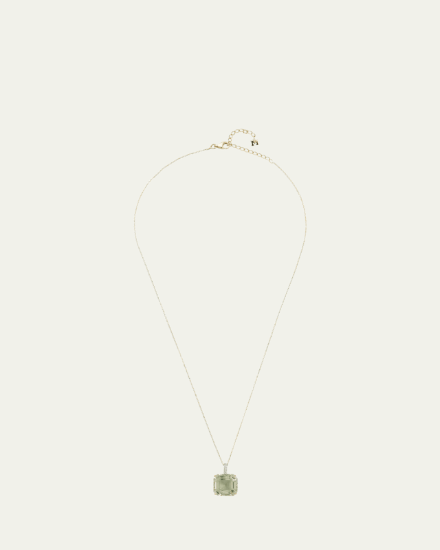 14K Asscher Cut Green Amethyst Necklace