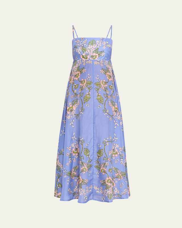 Franca Silk Habotai Spaghetti-Strap Midi Dress