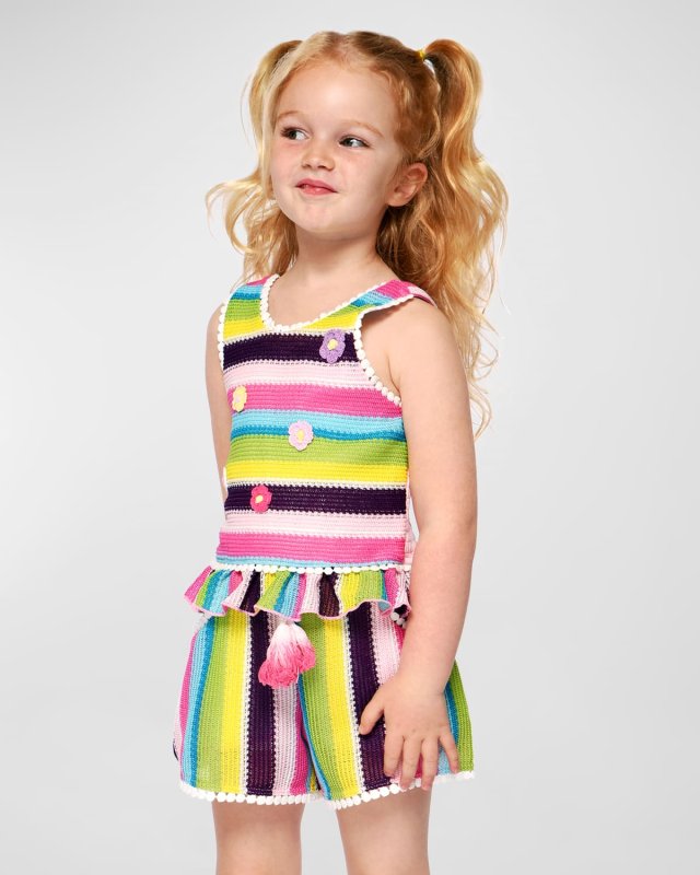 Girl's Striped Knit Shorts, Size 7-10