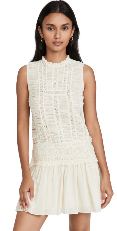 Rebecca Taylor Ruched Lace Dress New Ivory