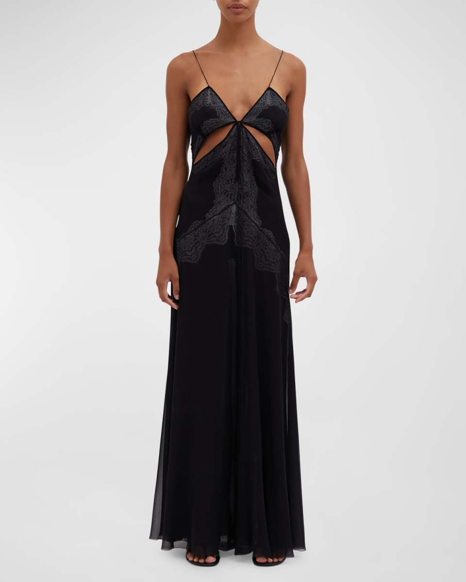 Encased Lace Cutout Silk Cami Gown