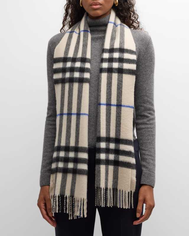 Giant Blue Check Cashmere Scarf