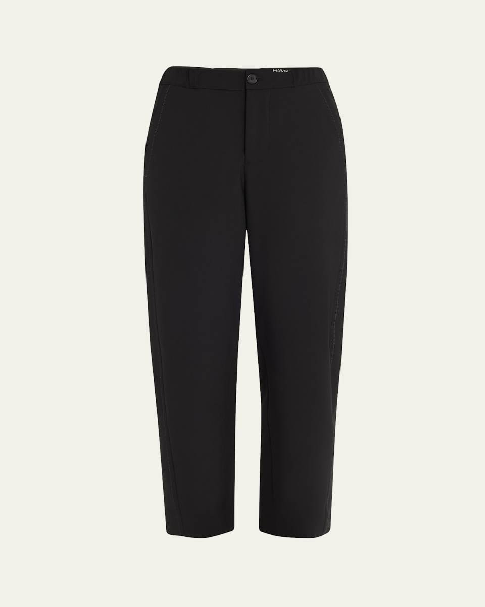Cropped Drawstring Waistband Pleated Wool Pants