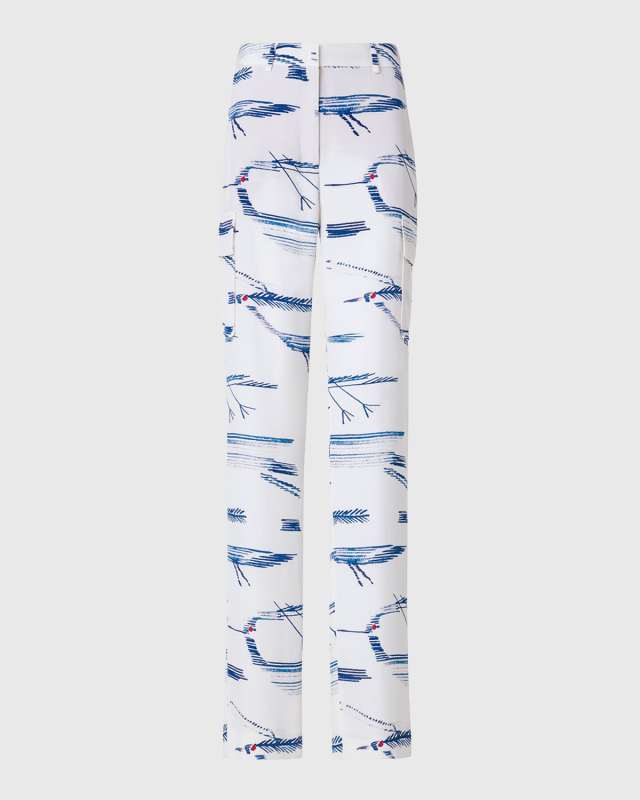 Mel Kasuri Birds-Print Straight-Leg Silk Crepe Cargo Pants