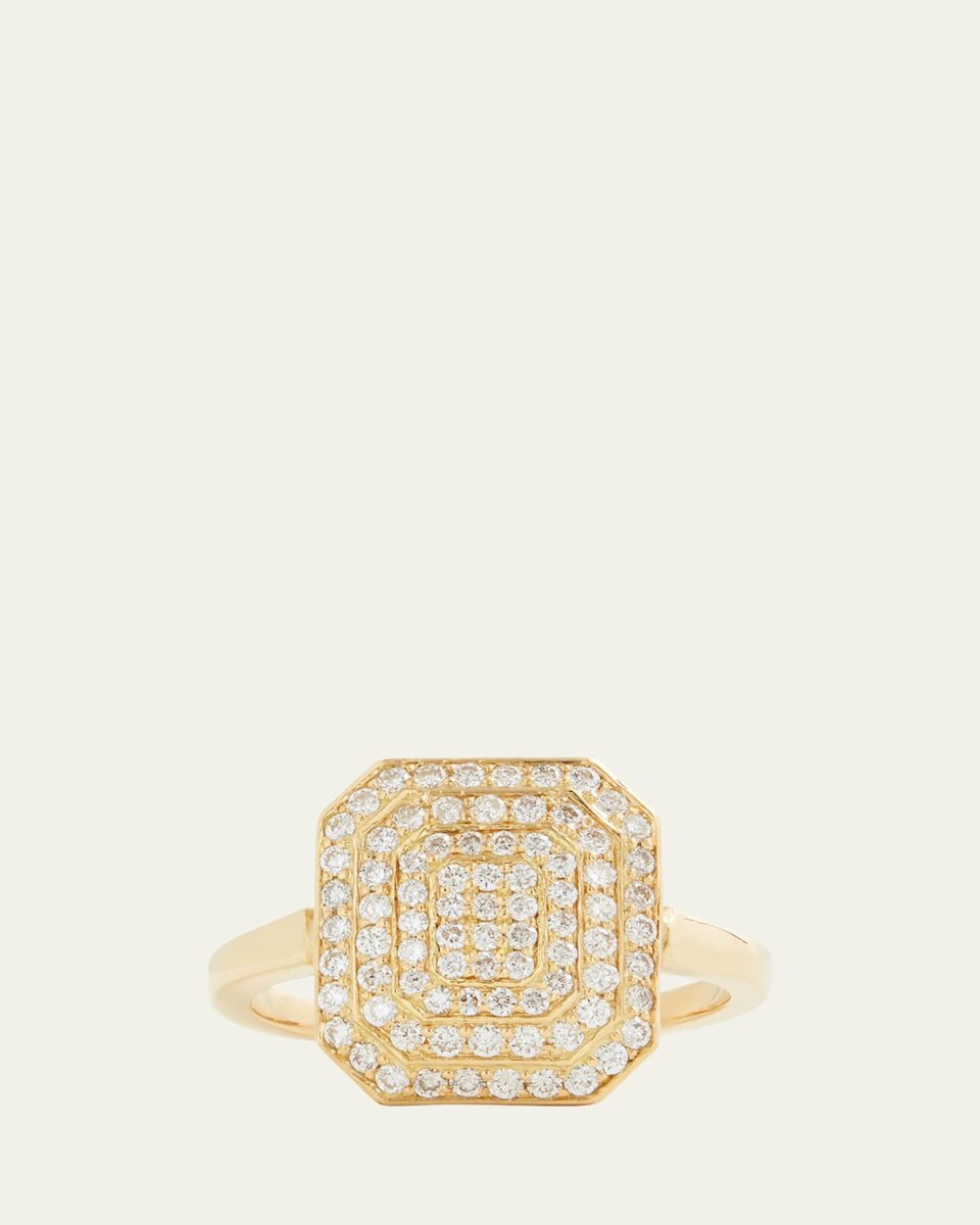 18K Yellow Gold Emerald Shape Ring with Diamonds