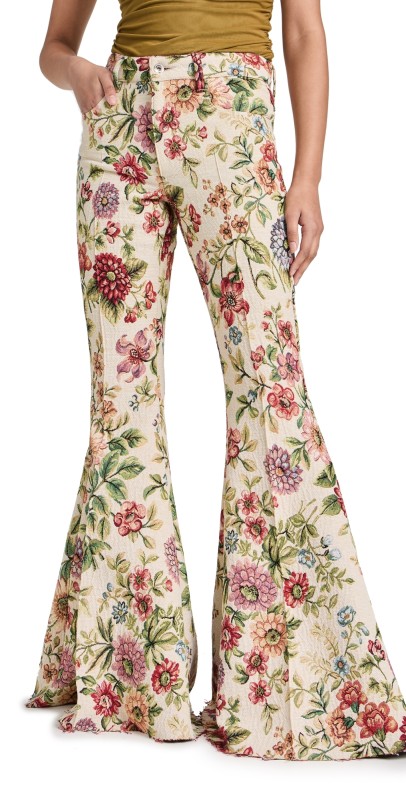 Marques Almeida Brocade Flare Trousers White Flower Brocade