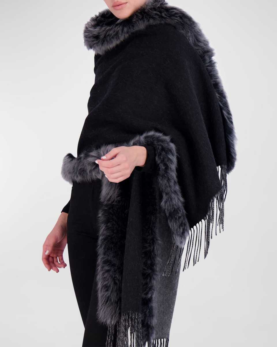 Toscana Lamb Shearling-Trim Fringe Cashmere Stole