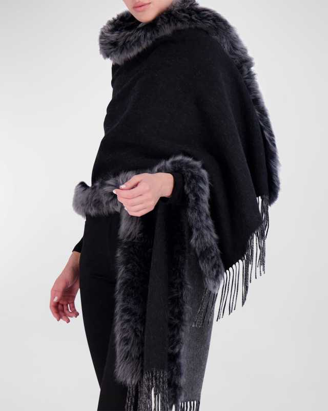 Toscana Lamb Shearling-Trim Fringe Cashmere Stole
