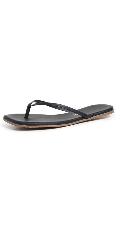 TKEES Square Toe Lily Flip Flops Black