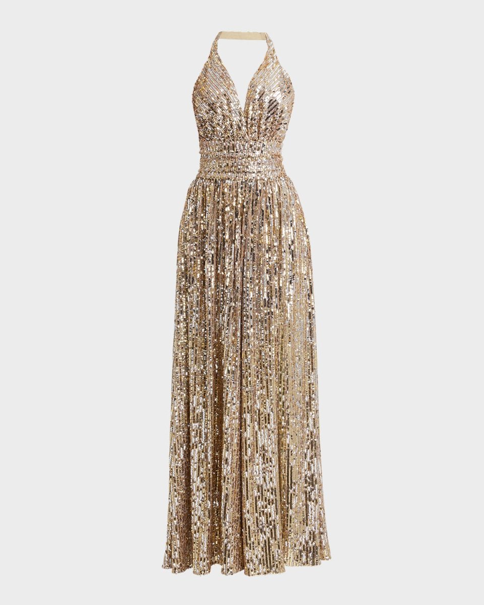 Sequined Halter Thigh-Slit Gown