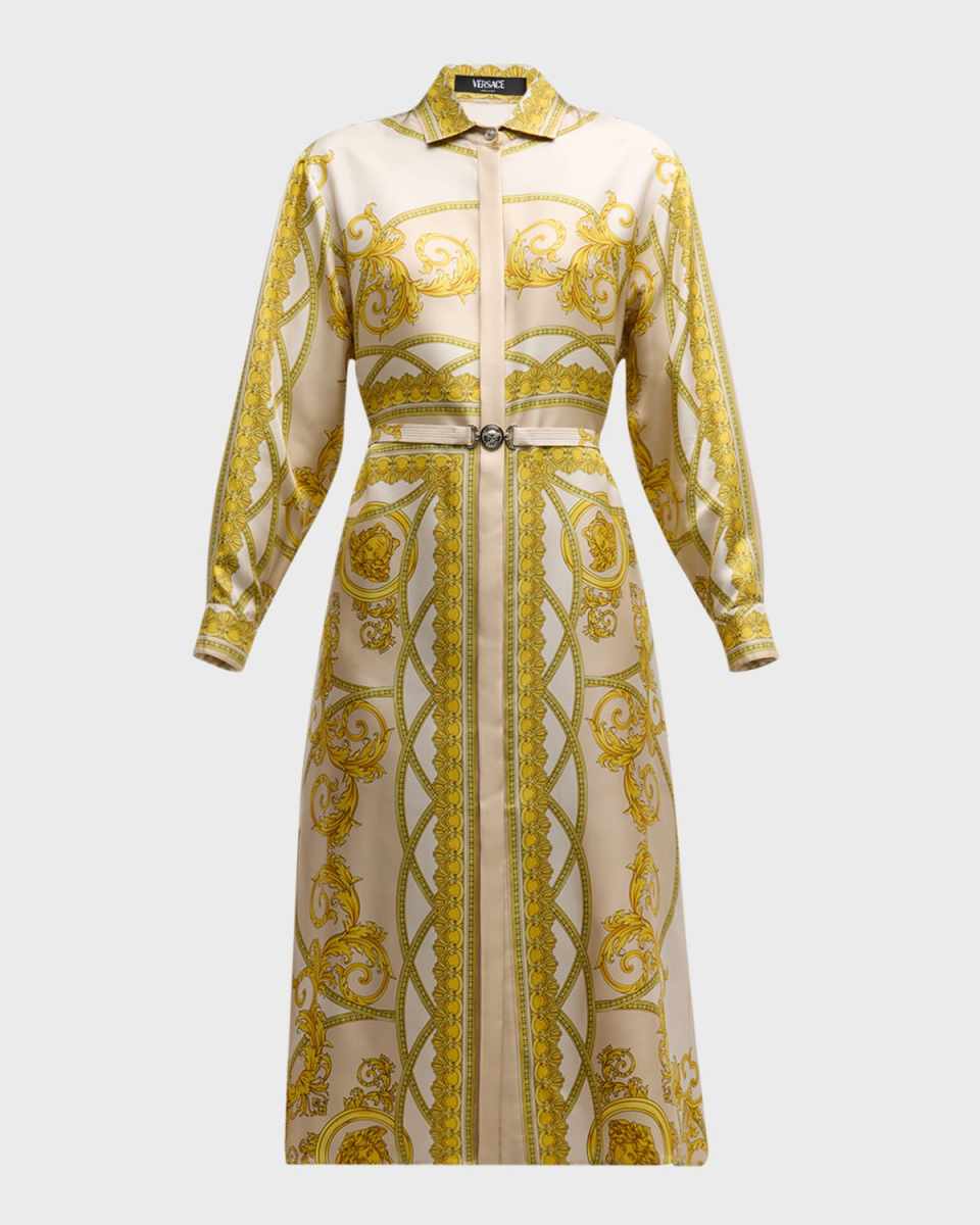 Baroque Coupe De Deaux Silk Long-Sleeve Belted Midi Shirtdress