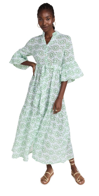 Temptation Positano Bubble Sleeve Long Dress Garden Green