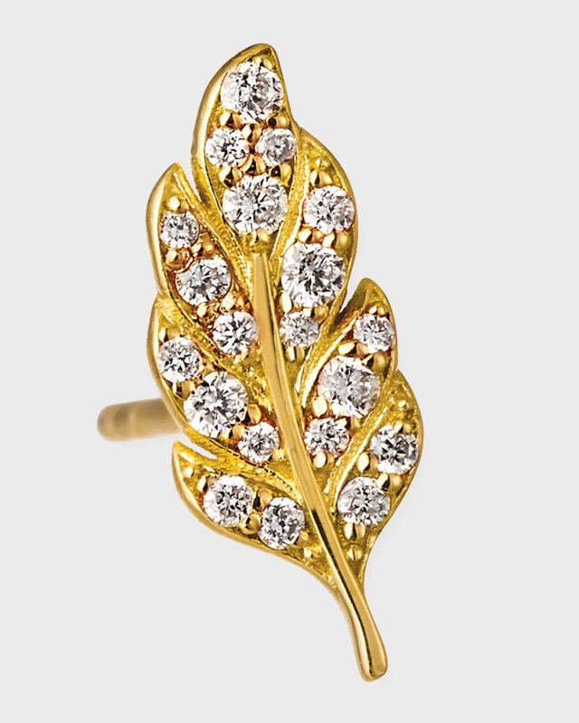 14k Diamond Feather Stud Earring, Single
