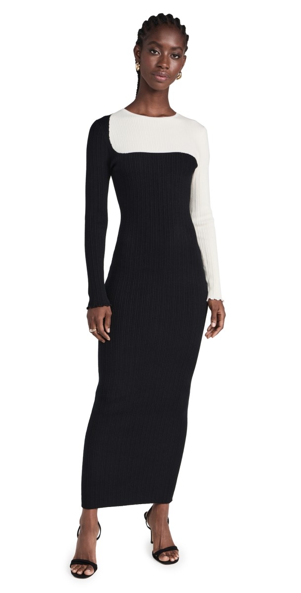 Victor Glemaud Long Sleeve Crew Neck Dress Black/White