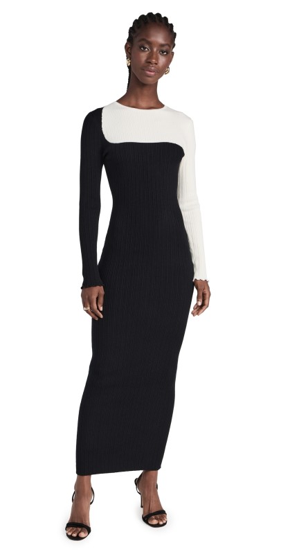 Victor Glemaud Long Sleeve Crew Neck Dress Black/White