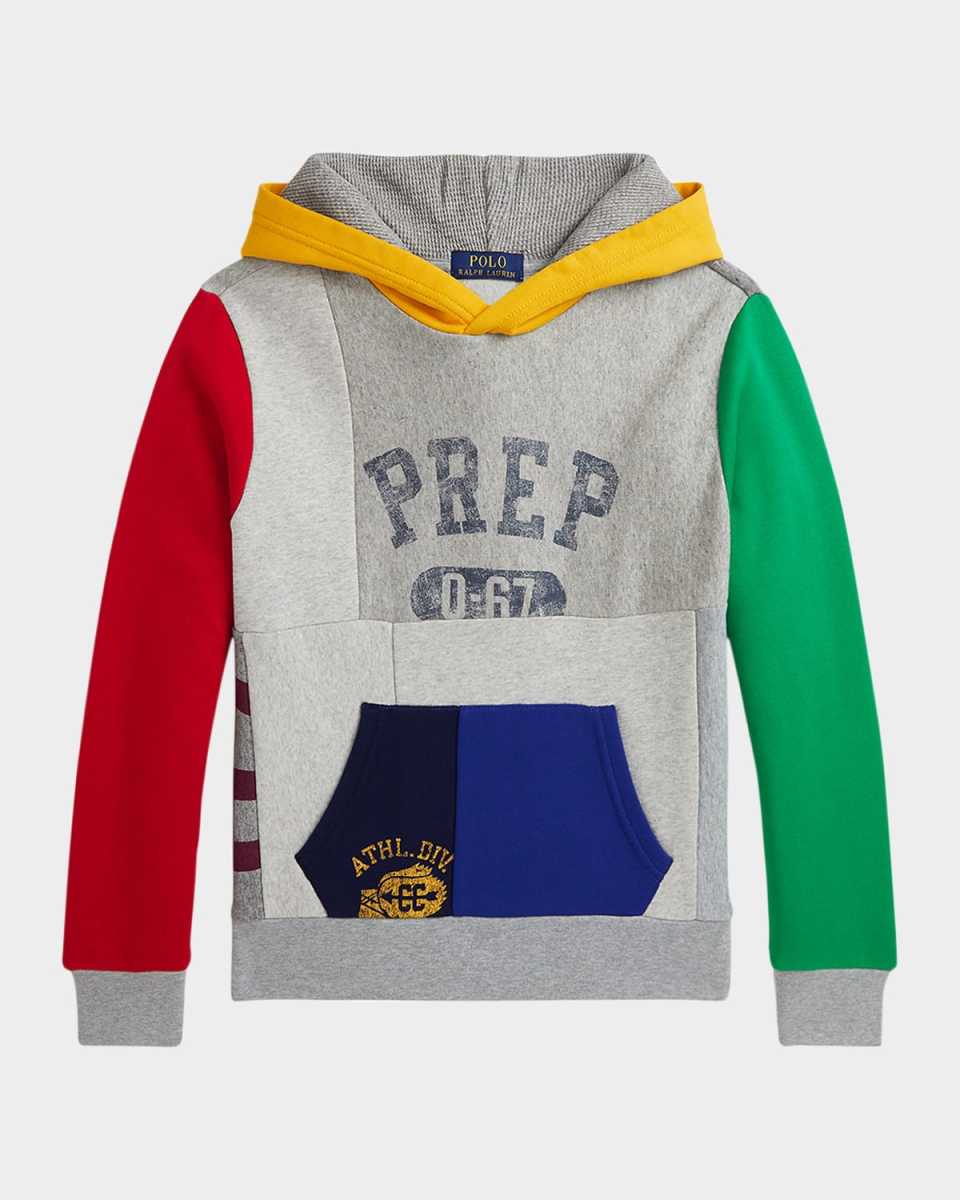 Boy's Colorblock Patchwork Hoodie, Size 2-7