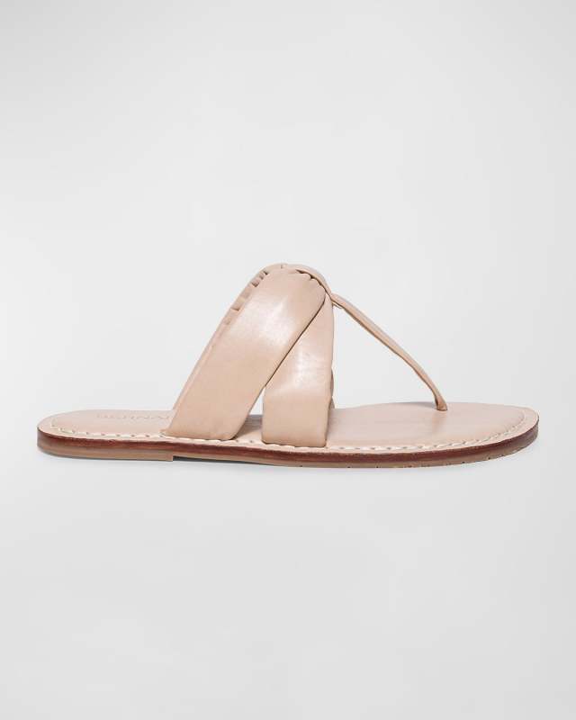 Leather Flat Thong Slide Sandals