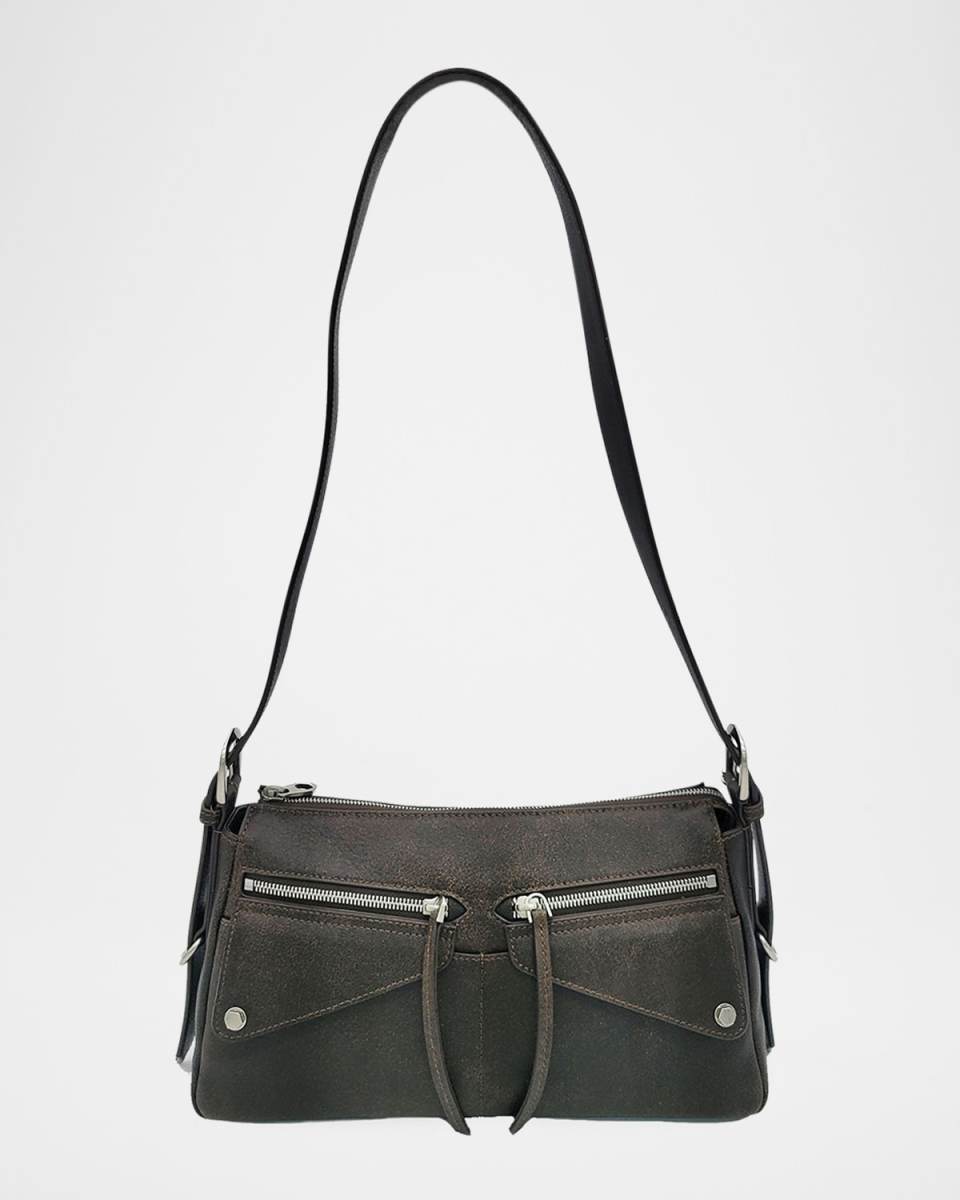 Moto Distressed Leather Shoulder Bag