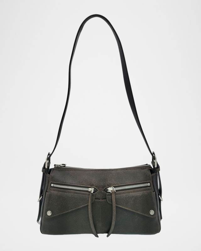 Moto Distressed Leather Shoulder Bag