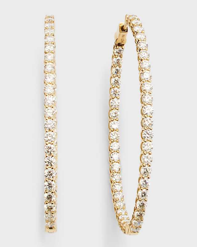 18K Yellow Gold Large Oval-Shape Round Diamond GH/SI Hoop Earrings, 2"L, 6.45tcw