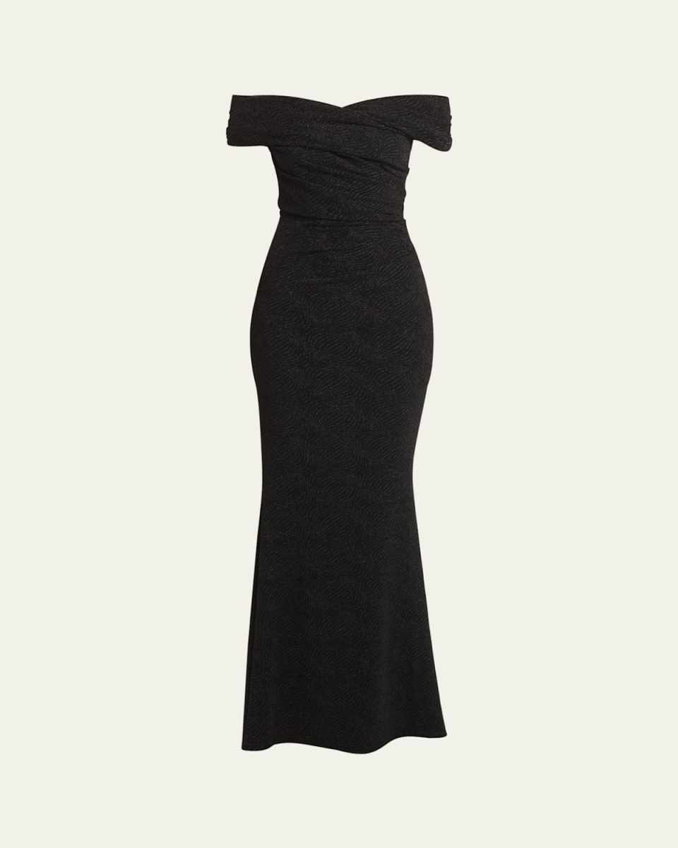 Diamond Metallic Cloque Off-Shoulder Mermaid Evening Dress