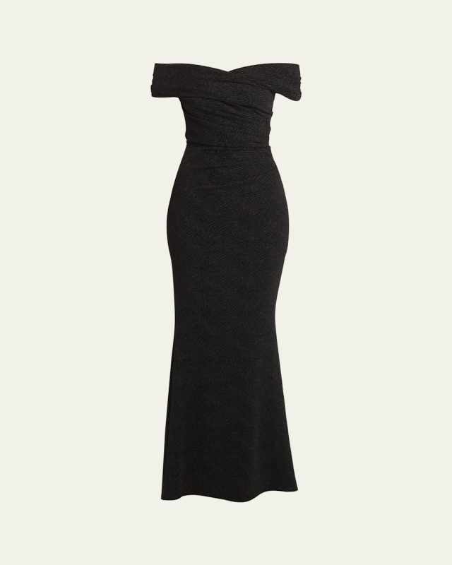 Diamond Metallic Cloque Off-Shoulder Mermaid Evening Dress