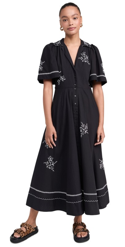 THE GREAT. The Bridge Dress with Hanky Embroidery Black