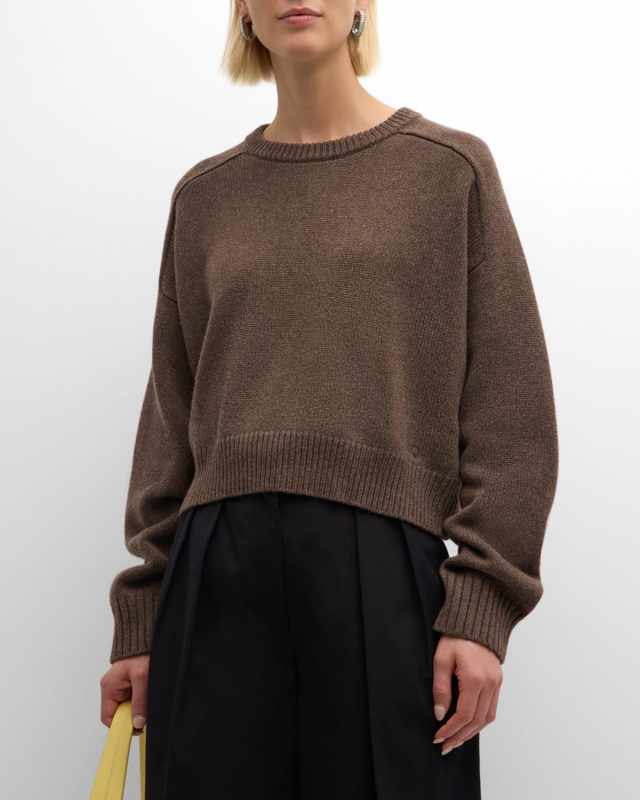 Bruzzi Wool-Cashmere Raglan-Sleeve Crop Sweat