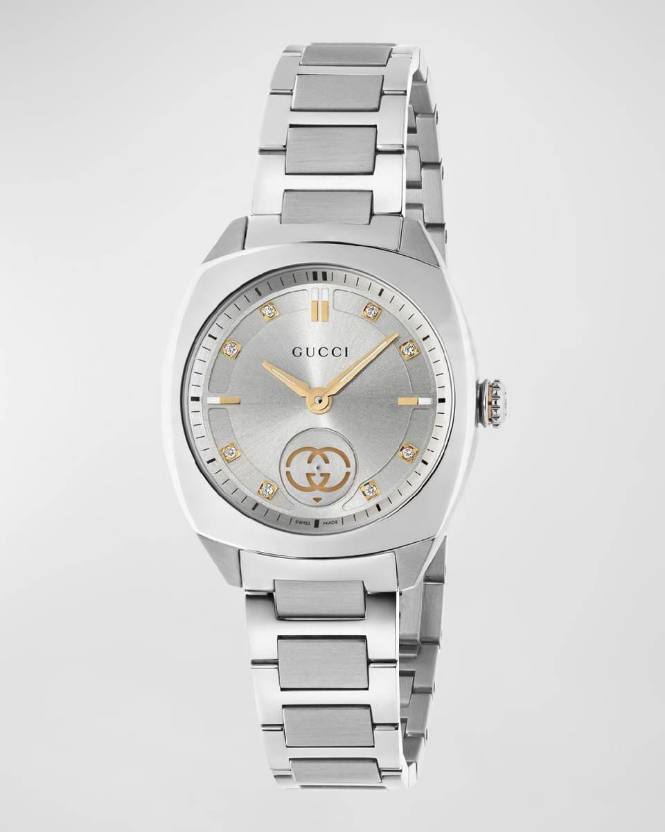 Interlocking Small Silver 8-Diamond Steel Bracelet Watch