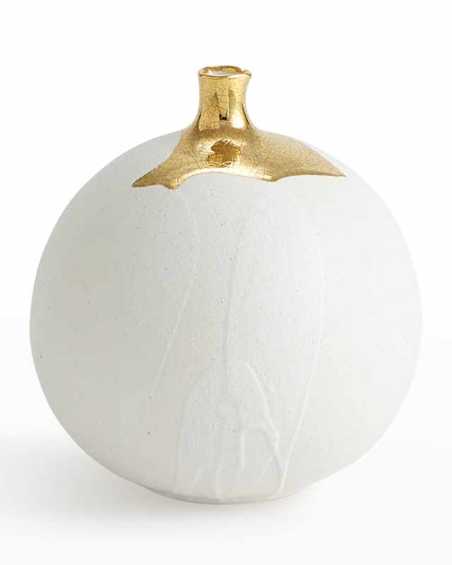 Large Golden Dipped Crackled Ceramic Vase