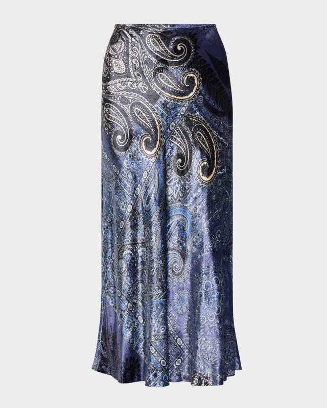 Sevilla Bandana-Print Velvet Midi Skirt