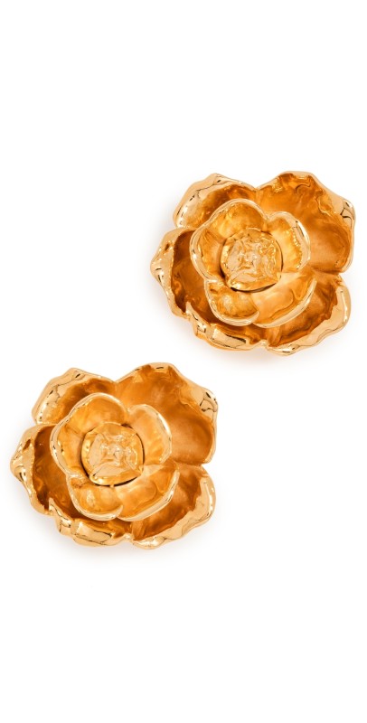 Oscar de la Renta Gardenia Stud Earrings Gold
