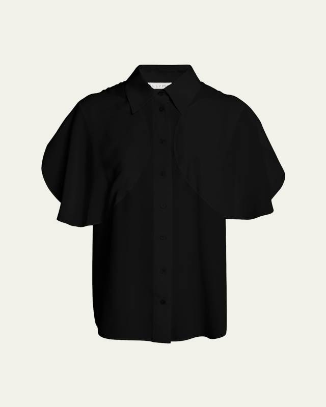 Short-Sleeve Flared Button-Front Blouse