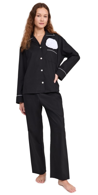 Sleeper The Rose Cotton Pajama Set Black