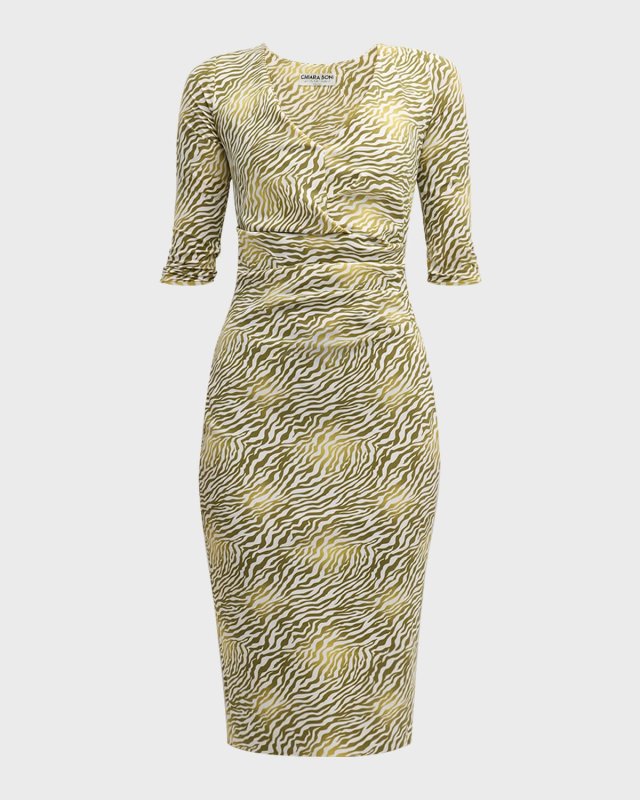 Ruched Zebra-Print Bodycon Midi Dress