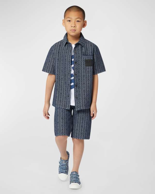 Boy's 4G Emblem Button Down Shirt, Size 6-14
