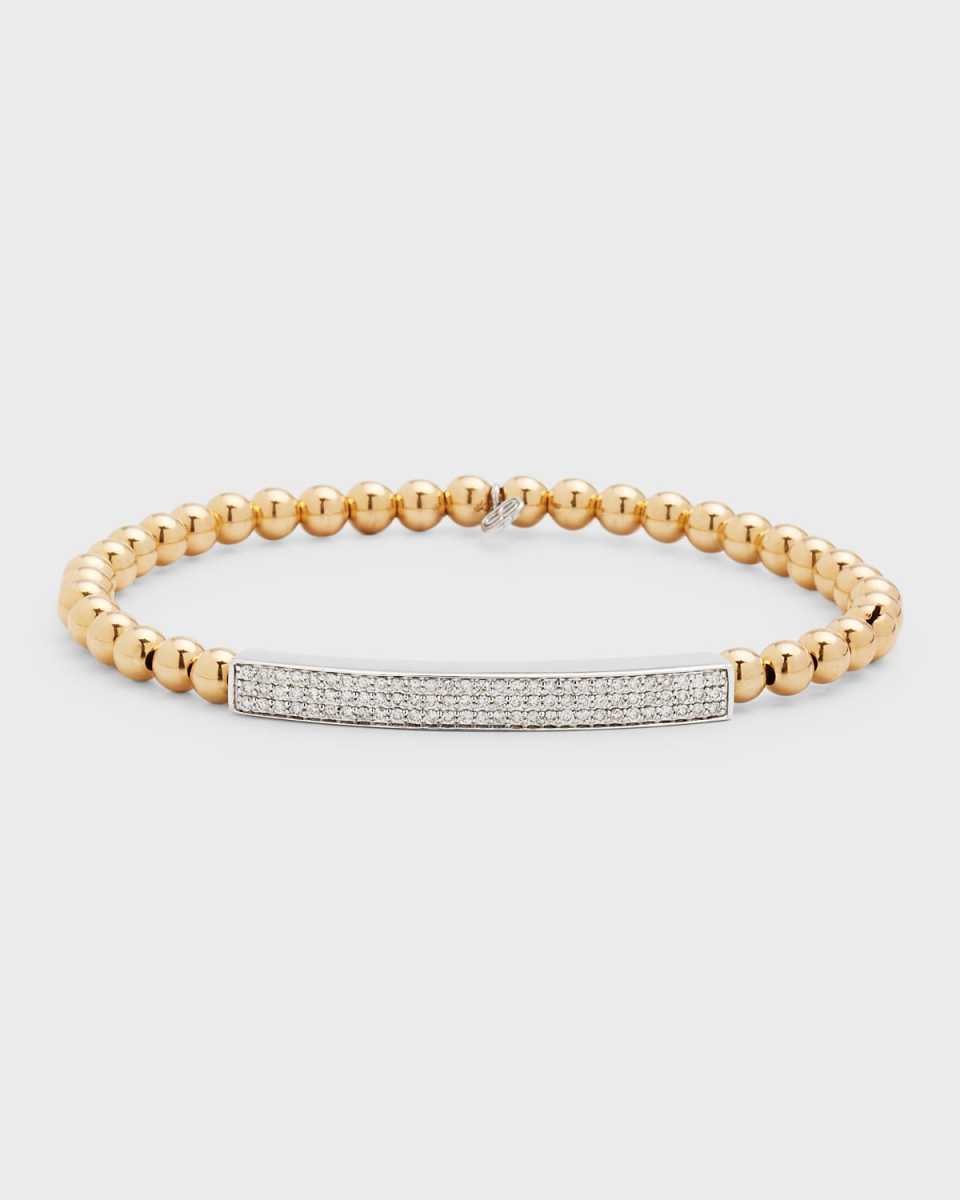 14K Three-Row Pave Bar on Bead Bracelet