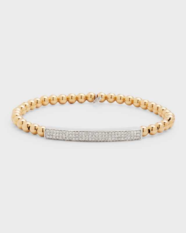 14K Three-Row Pave Bar on Bead Bracelet