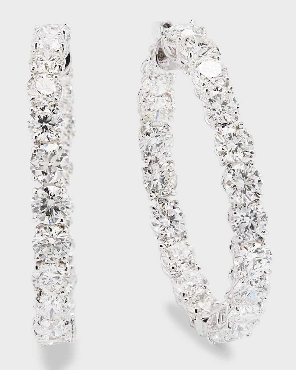 18K White Gold Diamond Hoop Earrings, 35mm