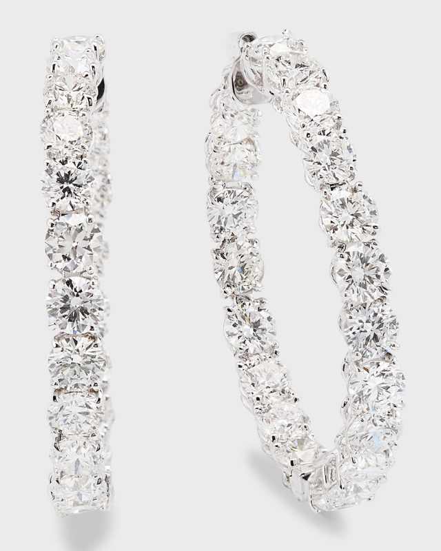 18K White Gold Diamond Hoop Earrings, 35mm